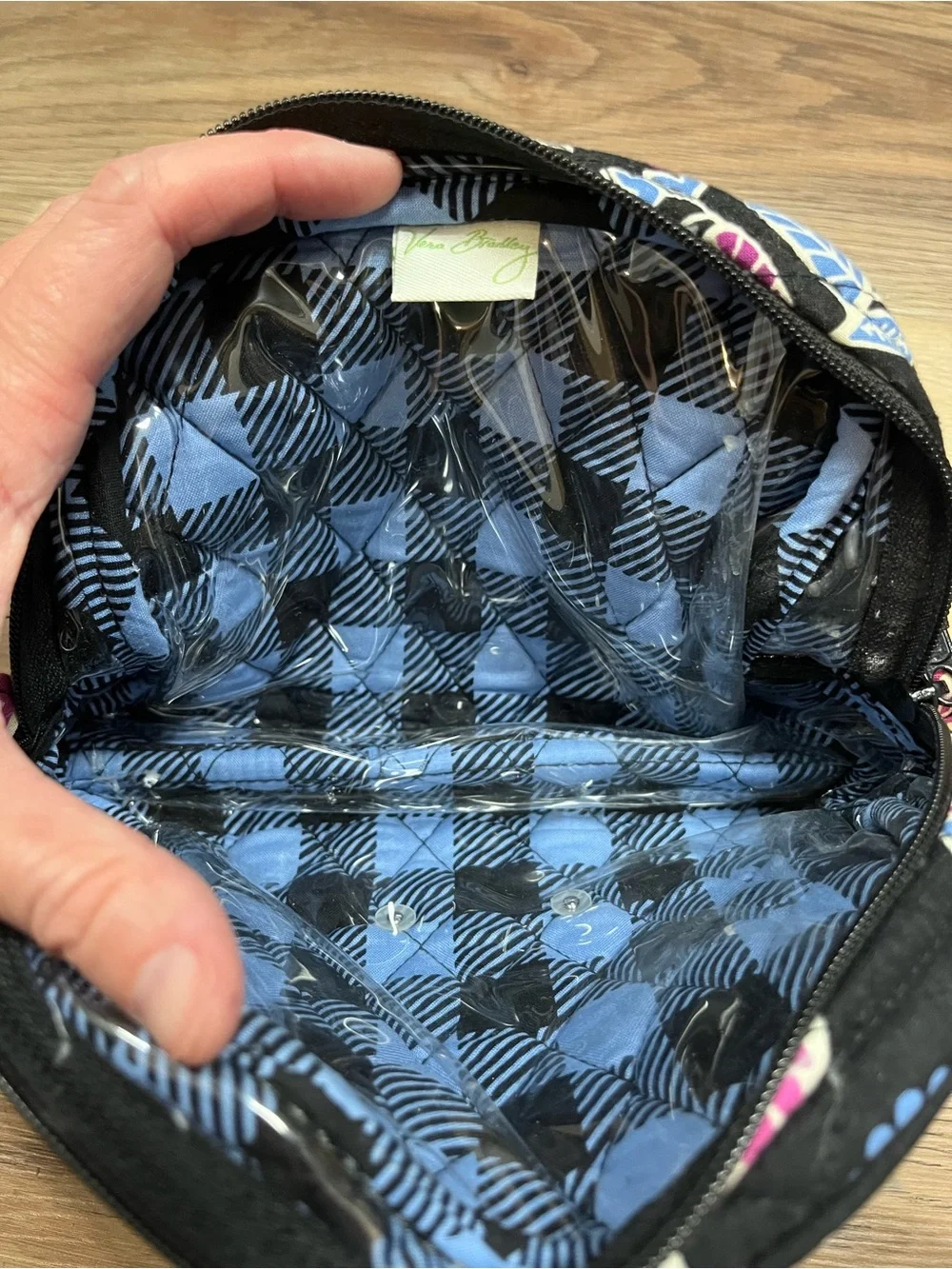 Vera Bradley Quilted Make Up Pouch - Black, Pink & Blue